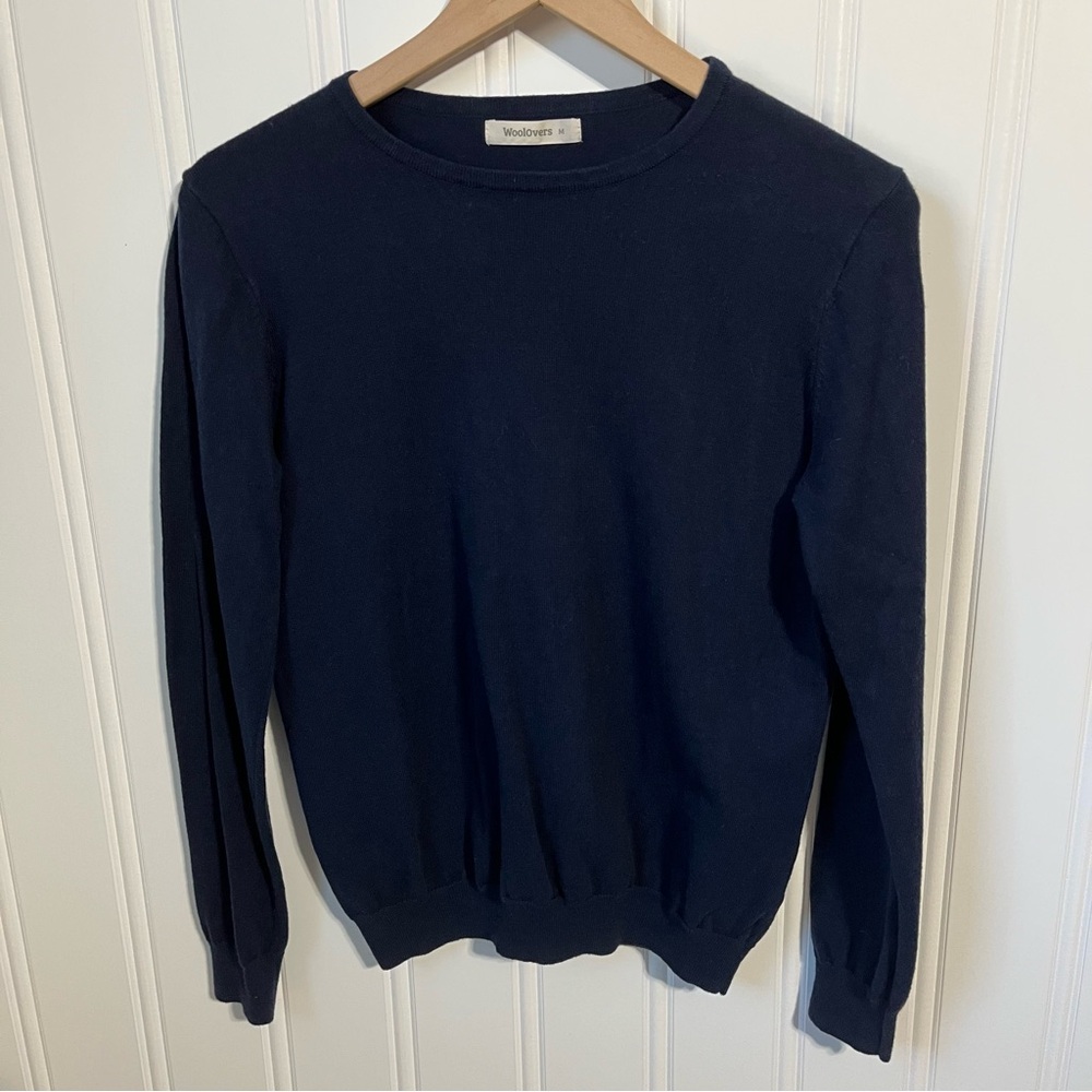 WoolOvers Navy Blue Crew Neck Sweater Organic Cotton & Cashmere Blend Women’s M